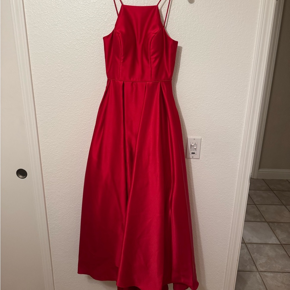 Betsy & Adam Red Sleeveless Halter Maxi Dress